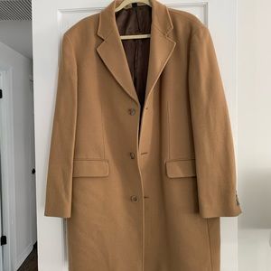 J. Crew Men’s Wool Blend Overcoat, Large, Camel with Brown Satin Interior